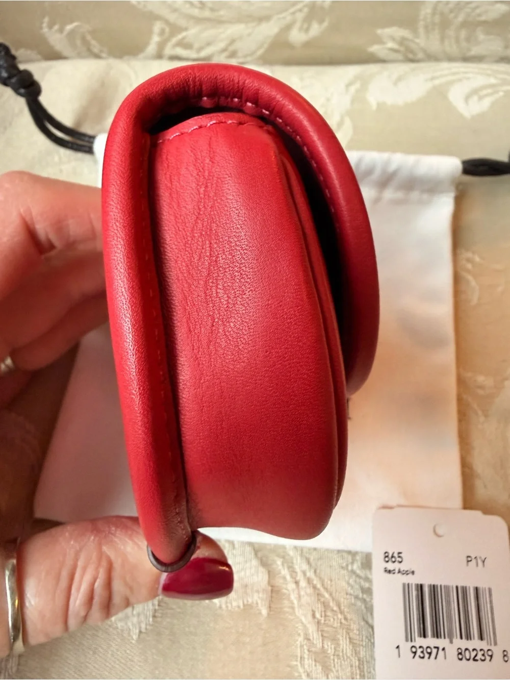 Coach Red Leather Mini Turnlock Pouch with Gold Carabiner - Picture 10 of 12